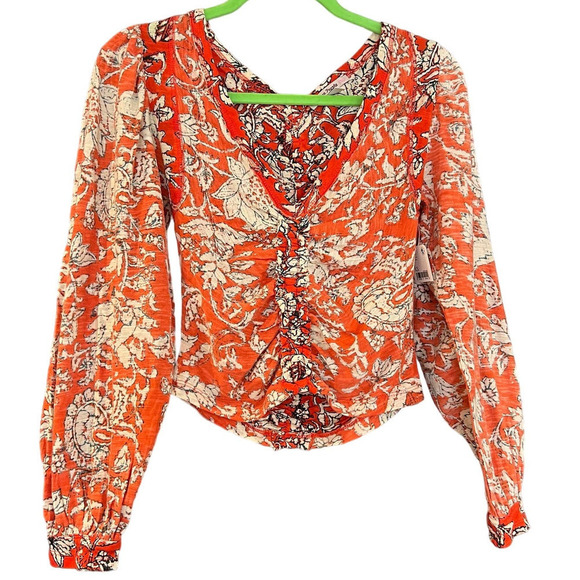 NWT Free People Say the Word Rouched Cropped Top Size XS Colorful Lightweight - Picture 2 of 9